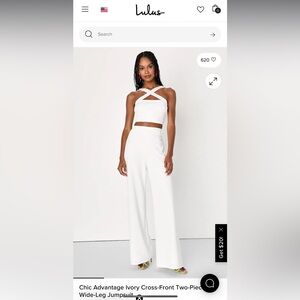 Lulus Chic Advantage Ivory Cross-Front Two-Piece
Wide-Leg Jumpsuit
